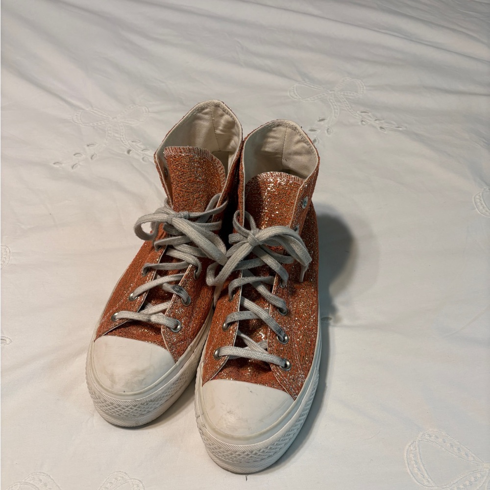 Sparkly Orange High-Top Converse Sneakers